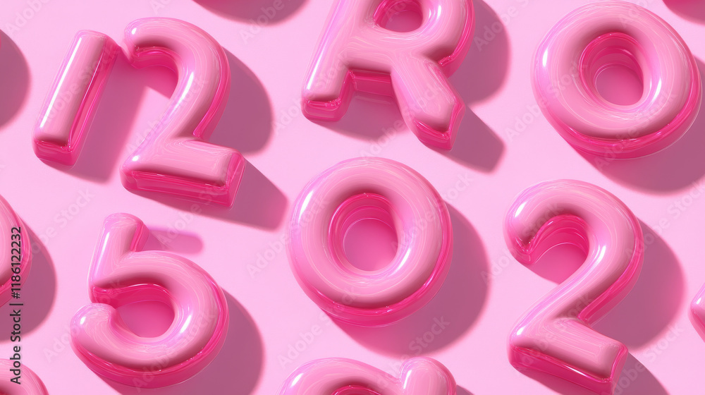 Poster cool isometric font vector illustration. set of unique decorative pink 3d type, capital calligraphic