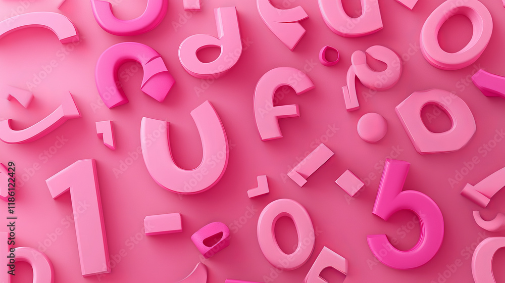 Poster cool isometric font vector illustration. set of unique decorative pink 3d type, capital calligraphic