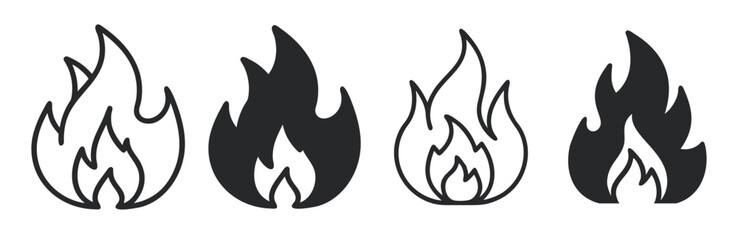 black and white four Fire icons set