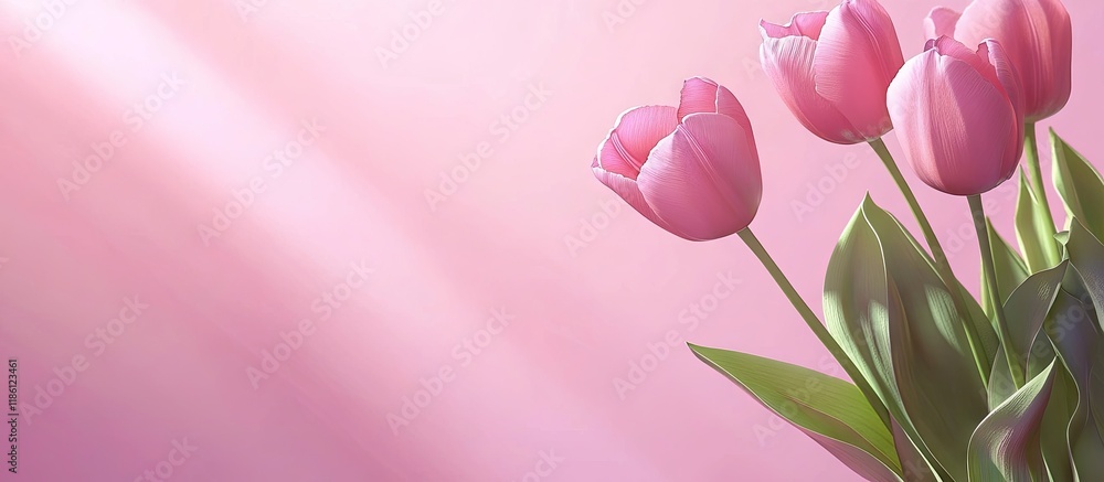 Poster pink tulips against a pink backdrop. with copy space image. place for adding text or design