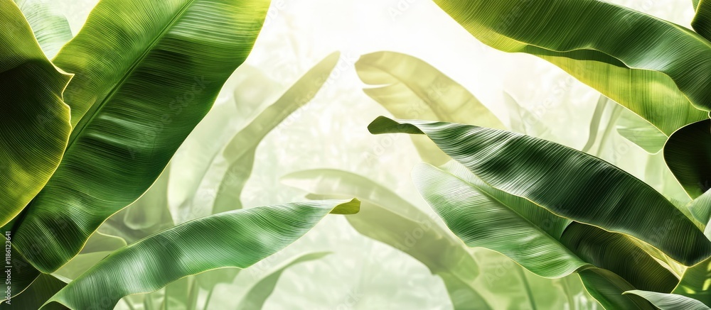 Aufkleber small banana leaf distinctive banana plant tiny banana in a tropical garden. with copy space image. 