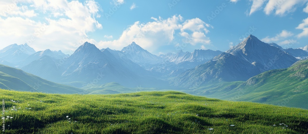 Poster Mountain landscape with grasslands at high altitude. with copy space image. Place for adding text or design