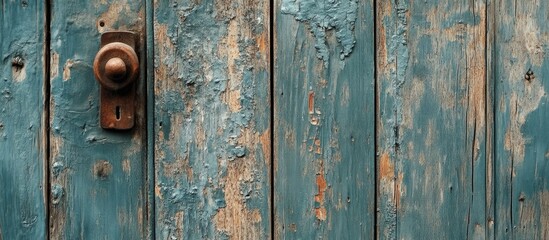 View of a worn wooden door during home repairs The procedure of treating wooden surfaces in preparation for painting Household restoration Selective focus Copy space
