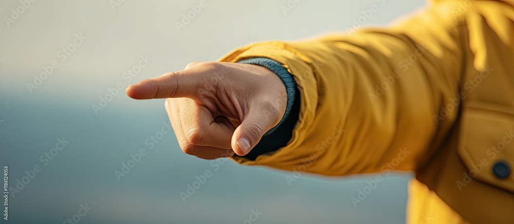 Fototapete person pointing with a finger observer. with copy space image. place for adding text or design