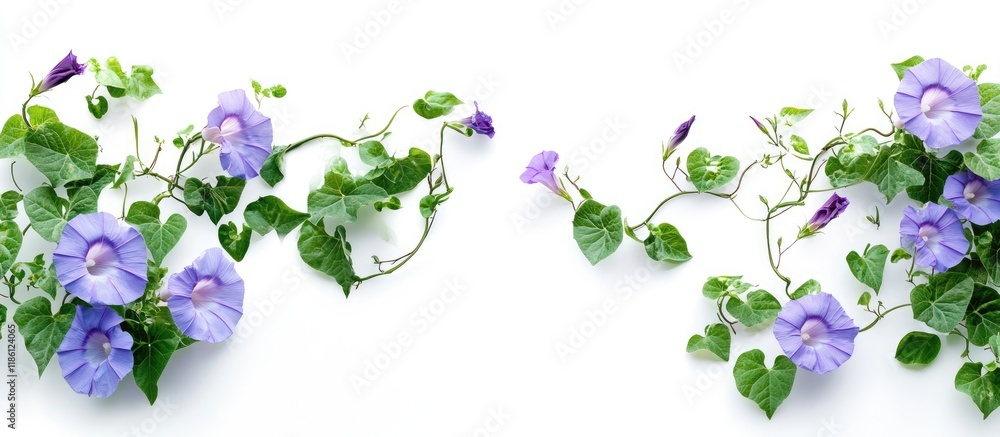 Poster isolated morning glory with vines and leaves against a white background. with copy space image. plac
