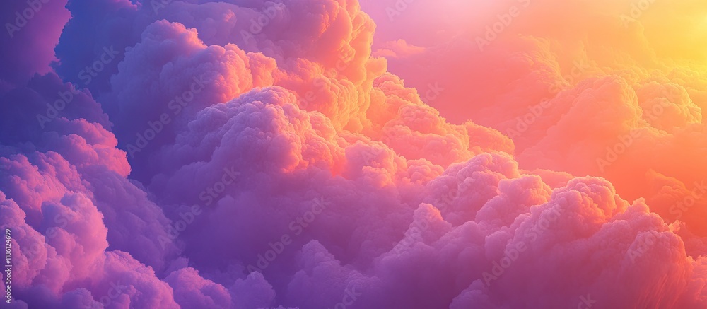 Fototapete red violet and orange sunset hues fill the overcast sky with fluffy clouds. with copy space image. p