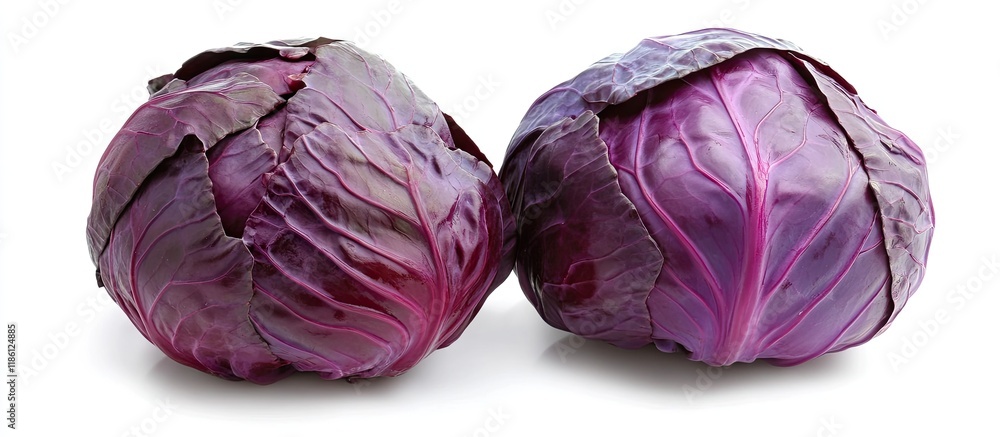 Poster fresh red cabbage set against a white background. with copy space image. place for adding text or de