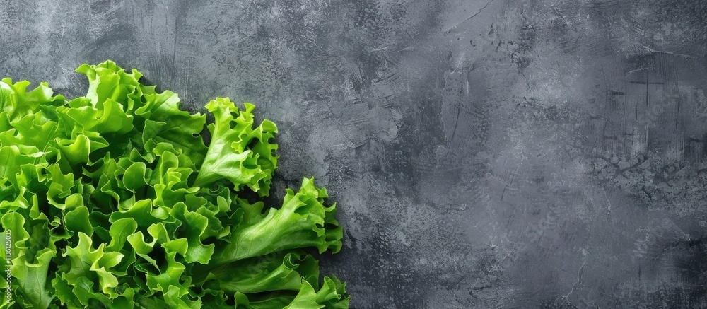 Aufkleber lettuce salad and a bunch of parsley top view copy space