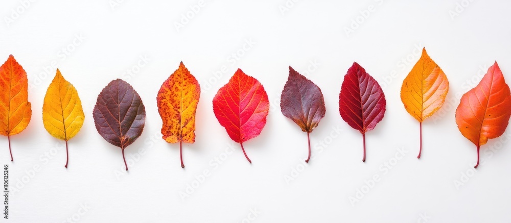Poster border frame of vibrant autumn leaves set against a white background. with copy space image. place f