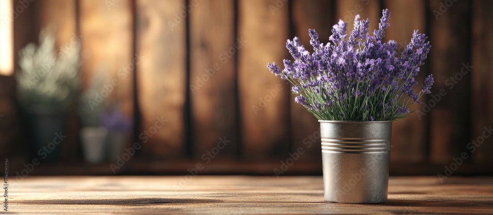 Aufkleber office workspace with lavender in a steel cup. with copy space image. Place for adding text or design