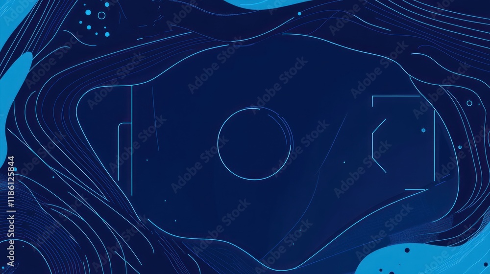 Poster abstract blue tech design with lines and shapes.