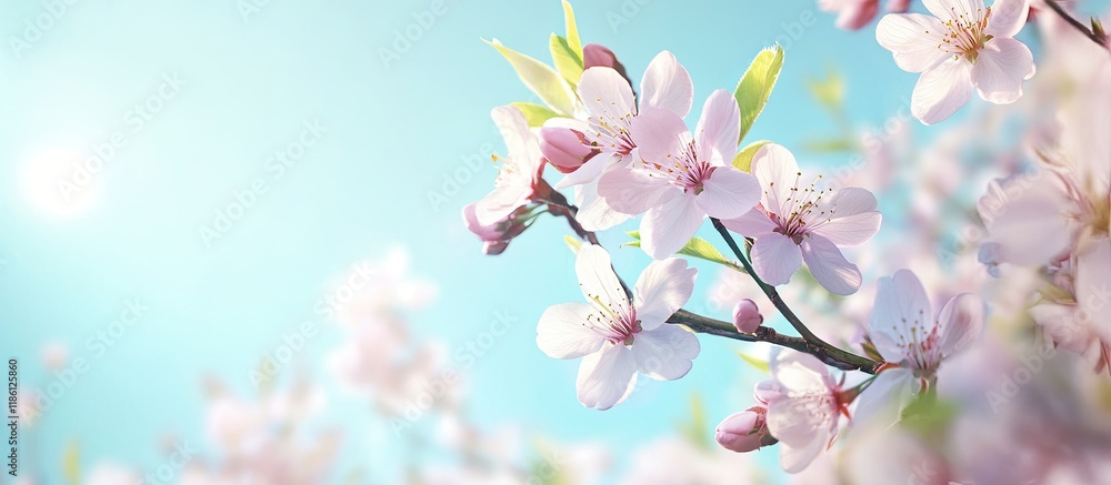Fototapete fruit tree blossoms set against a clear blue sky for backgrounds. with copy space image. place for a