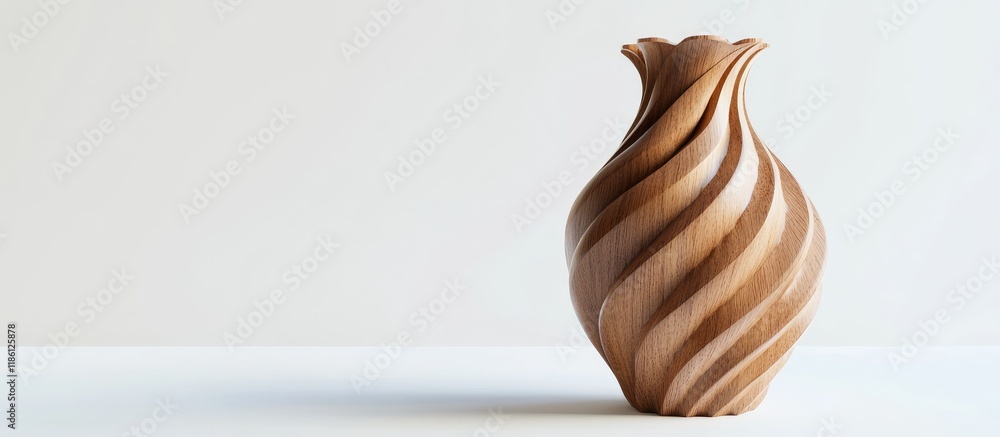 Aufkleber wooden vase featuring a floral sculptural design placed on a white background. with copy space image