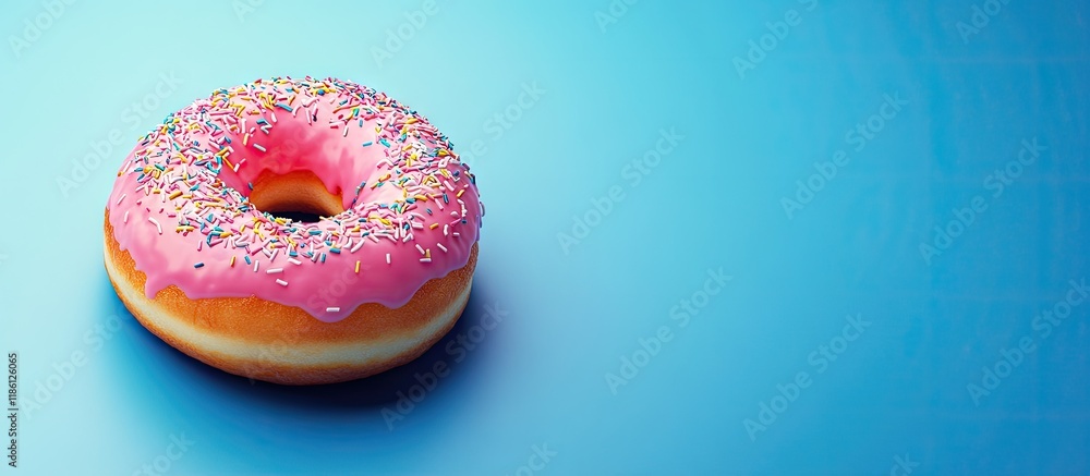 Fototapete tempting fresh doughnut on a blue background. with copy space image. place for adding text or design