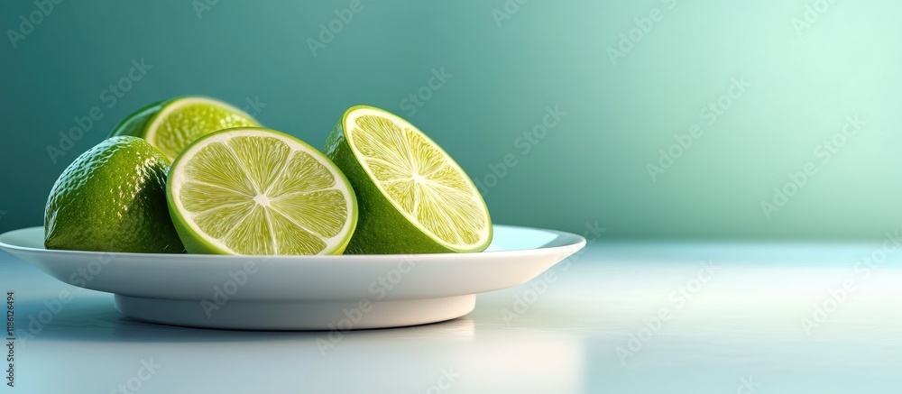 Leinwandbilder fresh limes on a dish. with copy space image. place for adding text or design
