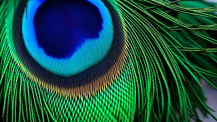 Obraz premium Peacock feather close up illustration. Generative AI