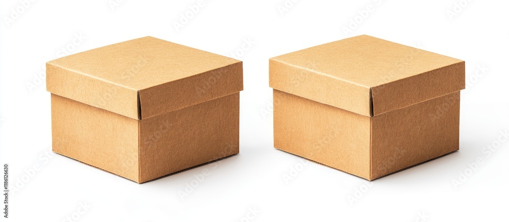 Poster Two brown cardboard boxes isolated on white. with copy space image. Place for adding text or design