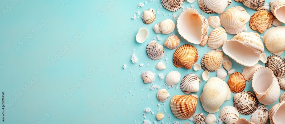 Poster beach seashells on a colored backdrop mockup featuring copy space