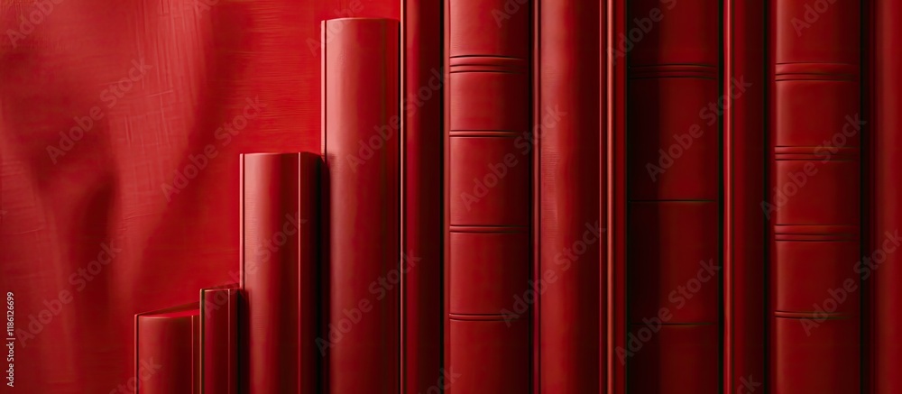 Poster a vertical arrangement of multiple red books. with copy space image. Place for adding text or design