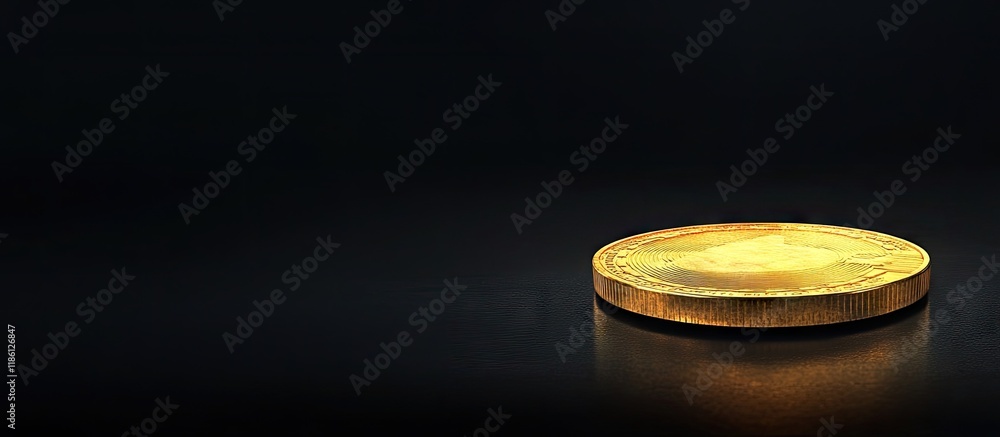 Poster Golden bitcoin coin on a black background. with copy space image. Place for adding text or design