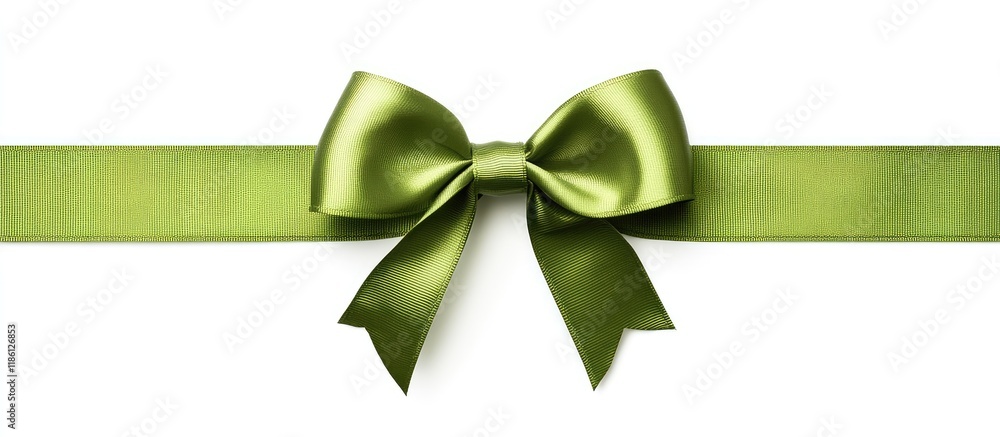 Poster Green bow and ribbon on a white background with clipping path. with copy space image. Place for adding text or design