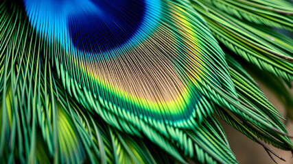 Obraz premium Peacock feather close up illustration. Generative AI