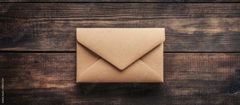 Poster envelope on wooden background. with copy space image. Place for adding text or design