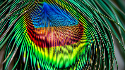 Obraz premium Peacock feather close up illustration. Generative AI
