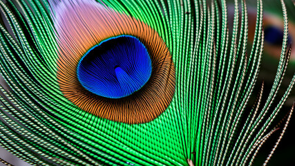 Obraz premium Peacock feather close up illustration. Generative AI