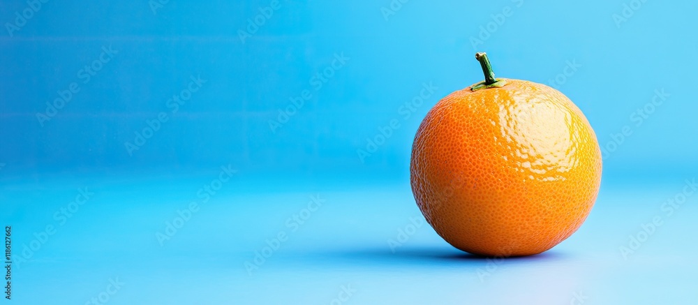 Poster close up of a tangerine with copy space on a blue background fruit exotic fruit food freshness and c