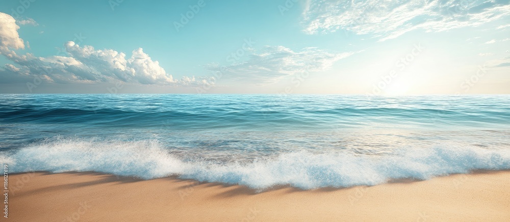 Poster an absolutely perfect beach featuring golden sand. with copy space image. Place for adding text or design