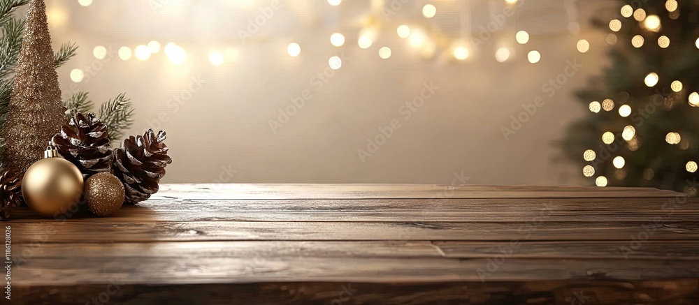 Poster Table background of available space and holiday season in home decor. with copy space image. Place for adding text or design