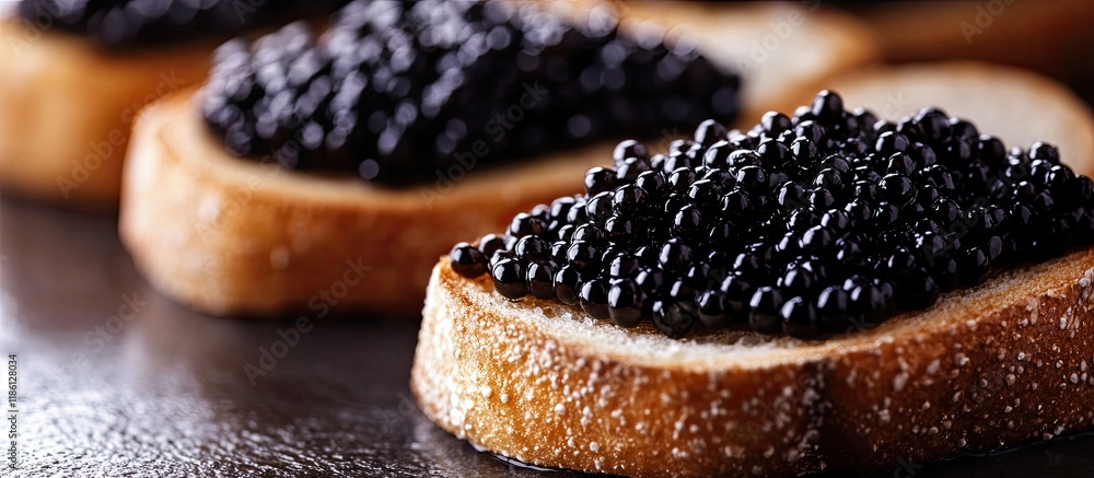Poster toasts topped with black caviar space for text or design. with copy space image. place for adding te