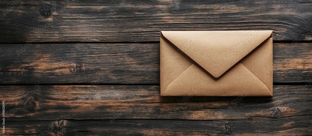 Poster envelope on wooden background. with copy space image. Place for adding text or design