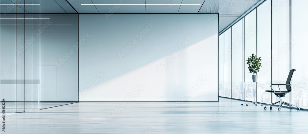 Poster vertical background image of a vacant office space behind a glass wall featuring a minimal design co