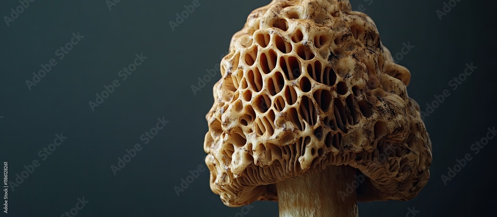 Aufkleber Morels featuring a brown sponge like cap. with copy space image. Place for adding text or design