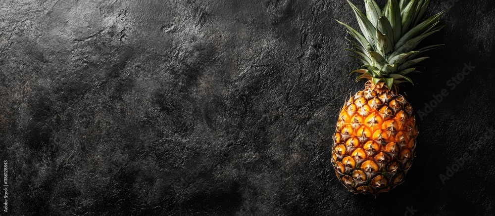 Aufkleber pineapple on a black stone surface rustic backdrop. with copy space image. Place for adding text or design