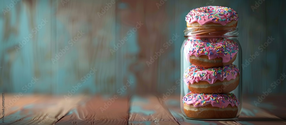Poster donuts stored in a jar. with copy space image. Place for adding text or design