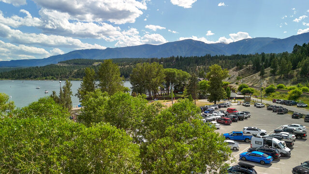 Aerial view of Invermere town along the lake, British Columbia - Canada