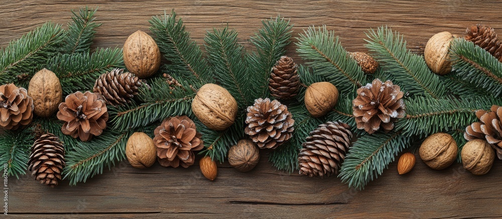Aufkleber christmas arrangement fir tree pine branches pine cones fir cones nuts walnuts pine nuts hazelnuts a