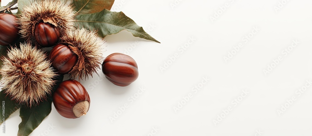 Fototapete edible chestnuts on a white background. with copy space image. place for adding text or design