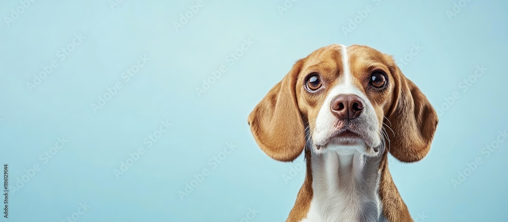 Aufkleber Studio portrait of a beagle on a light blue background. with copy space image. Place for adding text or design