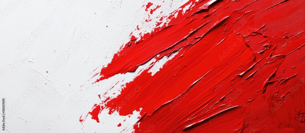 Aufkleber Abstract red backdrop Disordered brush strokes and paint splatters on white paper creating a vivid contrasting background. with copy space image. Place for adding text or design