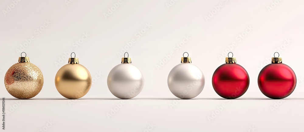 Fototapete Christmas balls of different sizes and colors isolated on a white background. with copy space image. Place for adding text or design