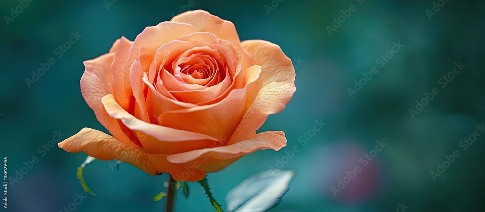 Leinwandbilder vibrant orange rose with a blurred background close up. with copy space image. place for adding text