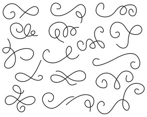 Hand drawn Swirl ornament. Set of swashes, swoops vector illustration.