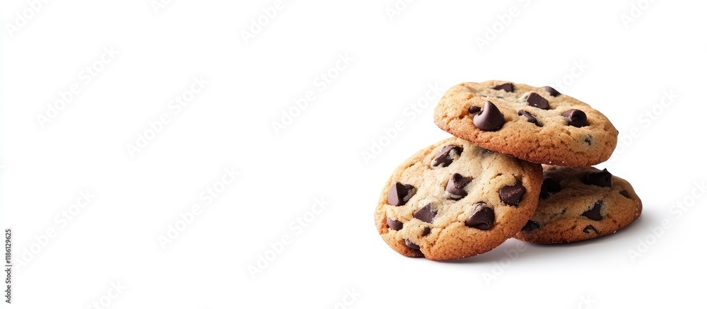 Poster chocolate chip cookies isolated on a white background. with copy space image. place for adding text 