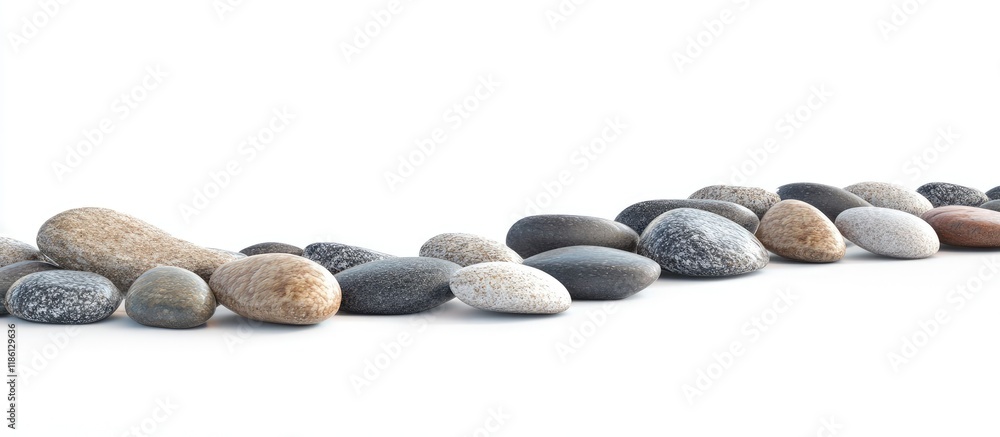 Leinwandbilder a curve of pebbles set against a white background. with copy space image. place for adding text or d