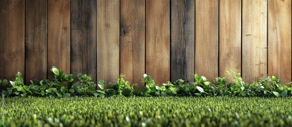 Leinwandbilder Tree background and texture Wooden planks are placed on the grass Natural material. with copy space image. Place for adding text or design