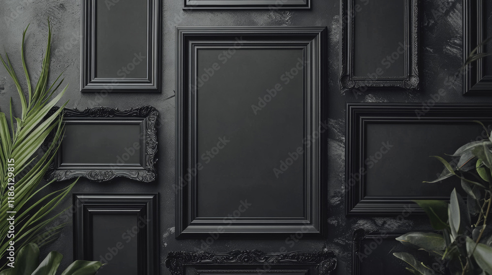 Poster mockup of frames in retro style. black photo frames.